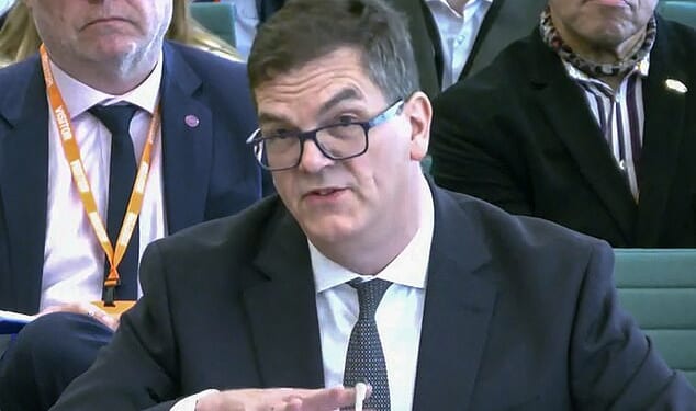 Sir Olly Robbins addresses the foreign affairs committee today... ‘my office was under constant pressure,’ he recalled, referring to near-daily nagging from the PM’s office to rush Mandelson’s appointment