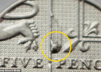 A 'rare' 5p coin has been sold for 100 times its value thanks to a defect which was minted on it