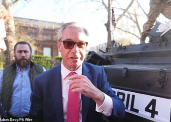 Reform UK will block visa requests from any country that demands reparations from the UK should they win the next election, the party announced yesterday (Party leader Nigel Farage is pictured last Friday)