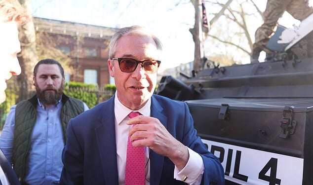 Reform UK will block visa requests from any country that demands reparations from the UK should they win the next election, the party announced yesterday (Party leader Nigel Farage is pictured last Friday)