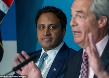 Reform's home affairs spokesman Zia Yusuf, left, and party leader Nigel Farage