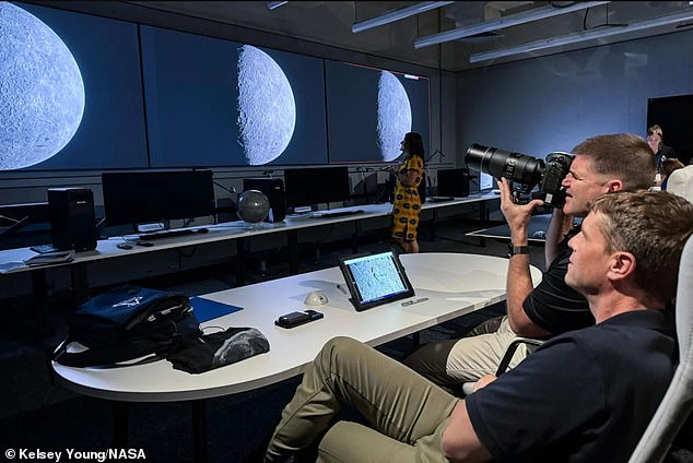 The Artemis II crew trained to spot and photograph important regions of the moon. During their six-hour flyby, they took over 10,000 images. Pictured: Canadian astronaut Jeremy Hansen practices photographing the moon