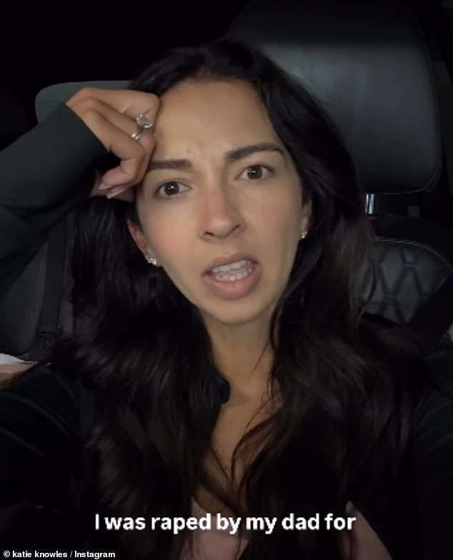 In a video (pictured) posted to Instagram last Saturday, she said: 'I have never spoken about this publicly, other than to friends, family and even then not everyone. I was raped by my dad for years, years and years'