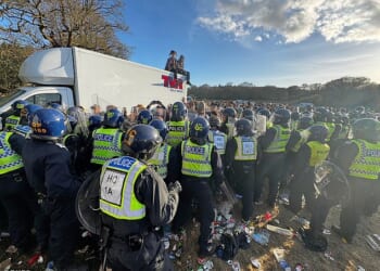 Officers in riot gear had missiles thrown at them by the 'violent and hostile' crowd at the 24-hour EggTek rave in East Lulworth, Dorset, on Sunday morning