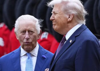 King Charles, pictured with US President Donald Trump at the latter's State Visit to the UK last September, has had his reciprocal trip subject to 'Trump-proofing' by officials