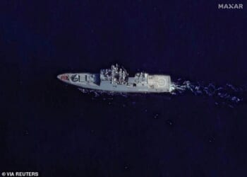 The frigate Admiral Grigorovich was seen accompanying two 'shadow fleet' vessels past Britain's south coast on Wednesday (file pic)