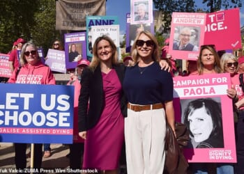 Labour MP Kim Leadbeater and campaigner Sophie Blake join supporters of the Assisted Dying Bill from the group Dignity in Dying in Parliament Square urging the House of Lords to pass the bill