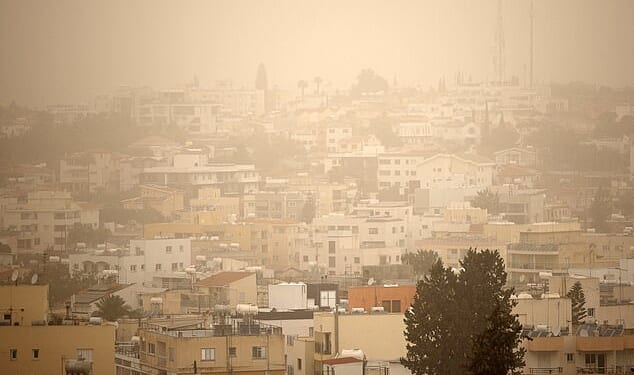A thick carpet of Saharan dust has settled of the island of Cyprus, after being blown across the Mediterranean from northern Africa