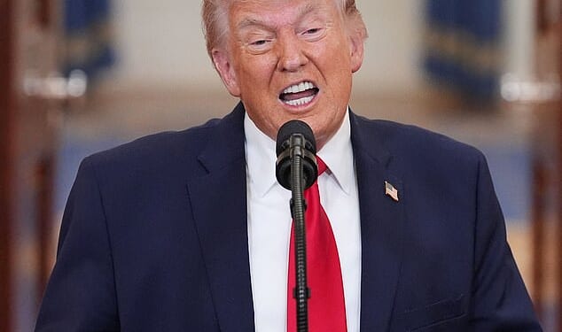 Mandatory Credit: Photo by Pool/ABACA/Shutterstock (16812901ag) President Donald Trump speaks about the Iran war from the Cross Hall of the White House on Wednesday, April 1, 2026, in Washington. President Trump Speak About The Iran War - DC, Washington, United States - 01 Apr 2026