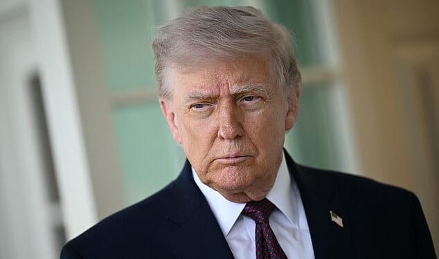 Donald Trump speaks to the press outside the Oval Office at the White House in Washington, DC, on April 13