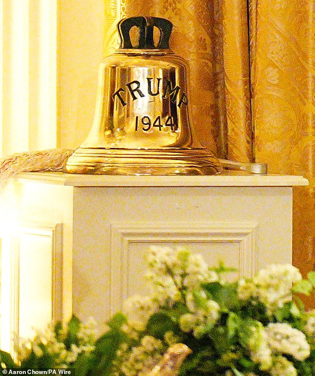 The bell from HMS Trump gifted by King Charles III at the White House state dinner last night