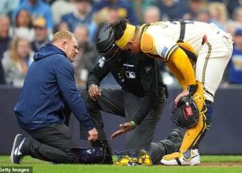 MLB umpire CB Bucknor was hit in the mask by a 100mph foul ball in a game on Wednesday