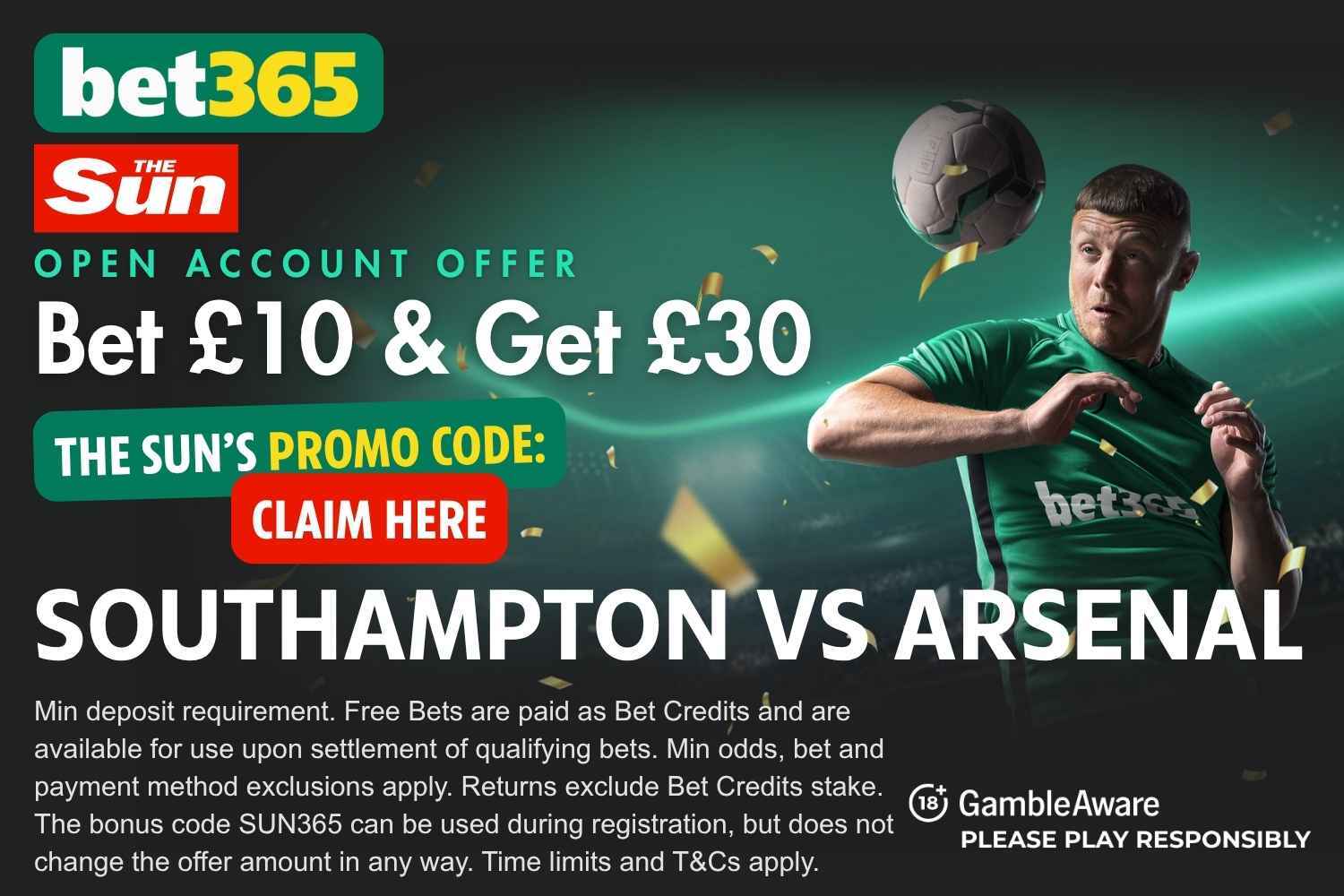 Southampton vs Arsenal bet365 bonus code