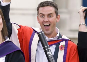 Scott Mills could face a huge new blow by losing his Honorary Doctorate of Arts from Southampton Solent University; pictured 2009 receiving the honour