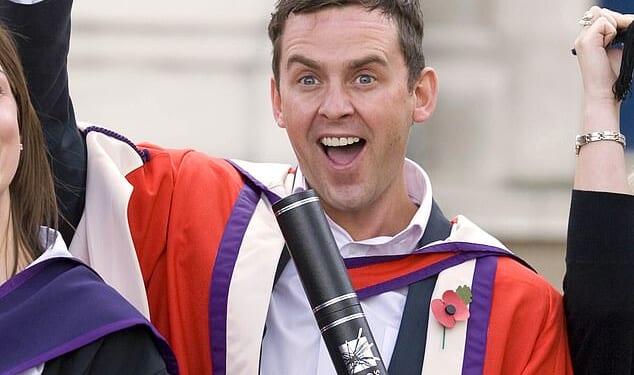 Scott Mills could face a huge new blow by losing his Honorary Doctorate of Arts from Southampton Solent University; pictured 2009 receiving the honour