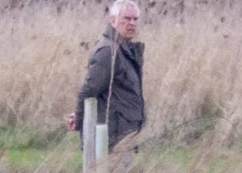 The disgraced former prince, 66, was pictured scowling as he walked his seven dogs around the grounds of the King's Sandringham Estate in Norfolk on Saturday with his body guard