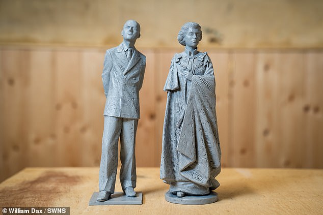 The young Queen will be in her garter robes with her hand on her heart 'making a promise to her people', Mr Jennings said. Prince Philip will be smaller and looking up to his beloved wife in an affectionate 'teasing' fashion