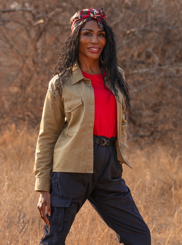 Pop icon Sinitta in a safari-style outfit.