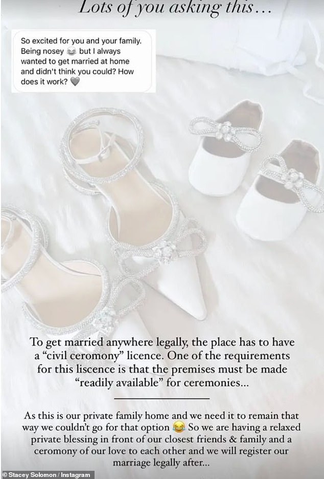 At the time, Stacey, 36, said they were planning to go to register their marriage after the wedding. But they still haven't made it official three years on