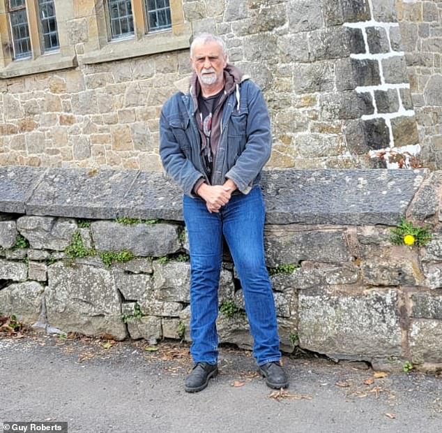 Truck driver Guy Roberts, 59, outside the Old School Manor Airbnb which he says is like 'Blackpool illuminations' at the weekend