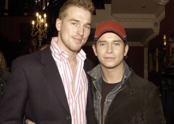 Stephen Gately widower Andrew Cowles (left) has announced he has received the all-clear from cancer 17 years after the Boyzone star's tragic death (pictured together in 2004)