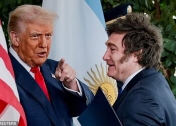 US President Donald Trump welcomes Argentina's President Javier Milei at the White House in October, 2025