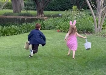 Prince Archie and Princess Lilibet were seen hunting for Easter Eggs at home