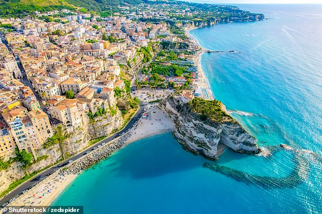 It boasts plenty of beaches, including in Tropea (pictured) - a beach town perched on the cliffs