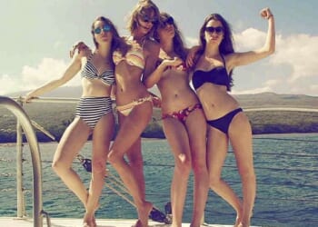 Taylor Swift is planning her star-studded bachelorette party before her big June wedding to Travis Kelce, according to a Thursday report from UsWeekly. Seen with the Haim sisters