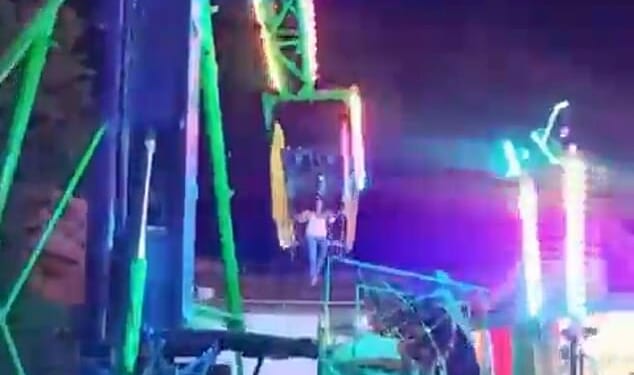 Terrifying moment woman is hurled off carnival ride into arms of man below who SAVES the day by catching her