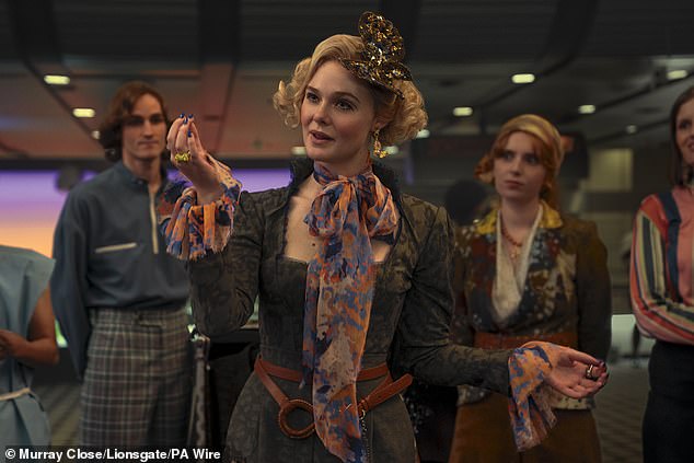The film is set 25 years before The Hunger Games, with familiar characters including Effie Trinket (Elle Fanning, pictured centre)