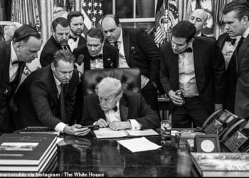 The image of the President and his advisers was first published online by Deputy Chief of Staff Dan Scavino
