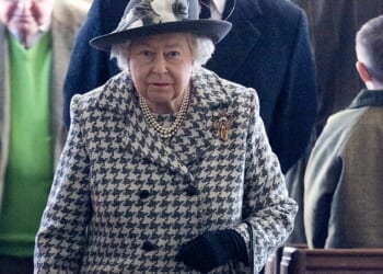 The Queen walks ahead of Andrew Mountbatten-Windsor at St Mary the Virgin church in Sandringham in 2020