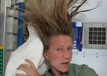From washing their hair and teeth, to wearing tampons and applying the odd bit of makeup - female astronauts face additional challenges in space. Pictured: Astronaut Karen Nyberg reveals how to wash your hair aboard the International Space Station