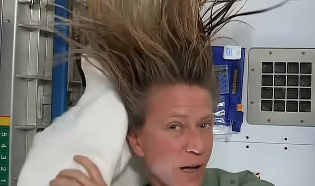 From washing their hair and teeth, to wearing tampons and applying the odd bit of makeup - female astronauts face additional challenges in space. Pictured: Astronaut Karen Nyberg reveals how to wash your hair aboard the International Space Station
