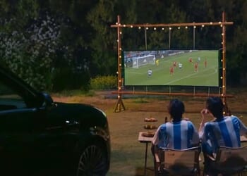 The headlights allow parked drivers to beam whatever is playing on their in-car entertainment system onto any wall or screen in front of the vehicle