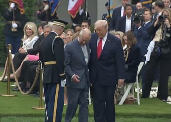 The King smoothly played off a potentially awkward moment in which he bumped into Mr Trump as he and the Queen were welcomed into the White House