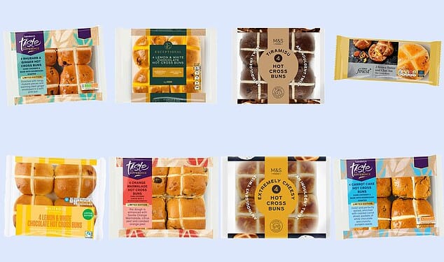 Supermarket bakers have taken some creative liberties, straying from the classic hot cross bun recipe to come up with new, different and interesting flavours to try each year