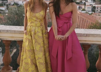 Boden Scoop Neck Dress, £359, and Strapless Taffeta Dress, £179