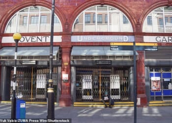 A shuttered Covent Garden Underground station this morning amid a walkout by Tube drivers