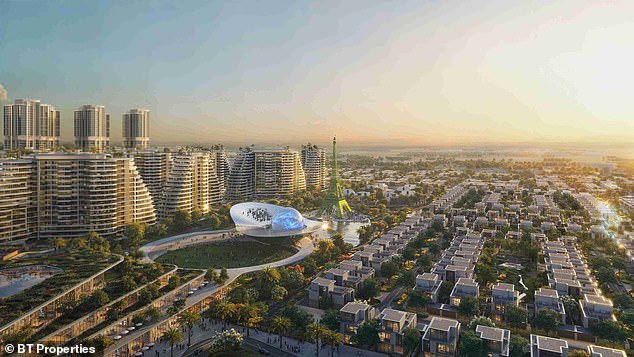 The proposed mini-city in the Dubai desert would house 40,000 people in flats, villas, mansions and a five-star hotel surrounded by landscaped gardens and lagoons