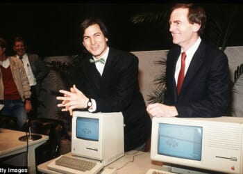 Steve Jobs unveils Apple Computer Corporation's new Macintosh in California on February 6, 1984