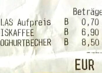 The receipt showed £6 for the beverage, £7.30 for the dessert, plus a £1.20 'glass surcharge' fee