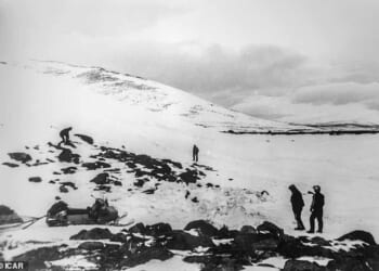 Pictured: The site where rescuers recovered the bodies of a group of cross-country skiers who got stuck in a snow blizzard