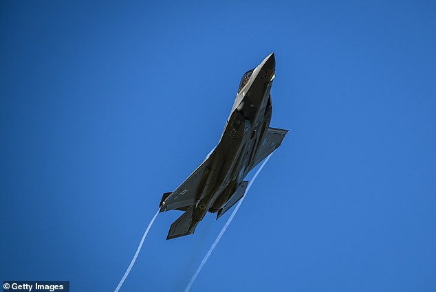A US-AF F-35 Lightning II stealth multirole fighter jet takes off from RAF Lakenheath in England on April 7