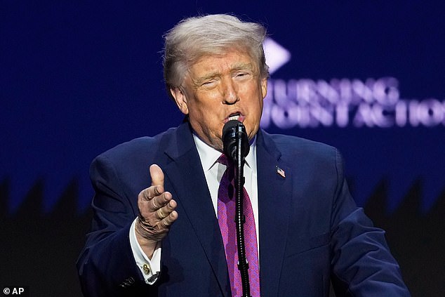 President Donald Trump speaks at a Turning Point USA 'Build the Red Wall' event at Dream City Church in Phoenix, Arizona on Friday