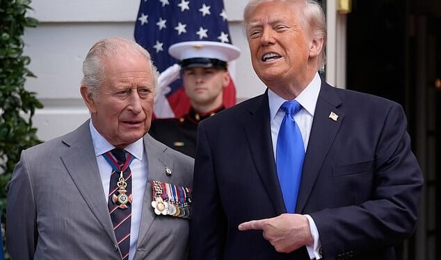 President Trump pointed at King Charles and called him 'the greatest King' as they posed for pictures outside the White House -- April 30, 2026