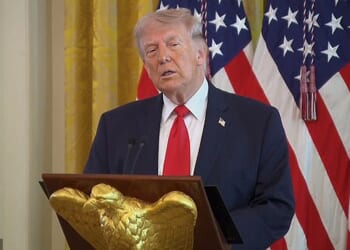 Donald Trump mocked French President Emmanuel Macron for taking a ‘right to the jaw’ from his wife Brigitte during a White House Easter lunch on Wednesday