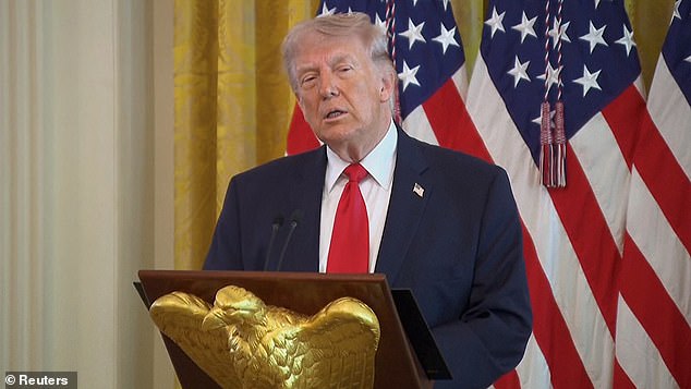 Donald Trump mocked French President Emmanuel Macron for taking a ‘right to the jaw’ from his wife Brigitte during a White House Easter lunch on Wednesday