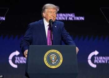 Donald Trump, pictured above speaking at a TPUSA event in Phoenix, revealed that he has directed Secretary of War Pete Hegseth to release UFO files
